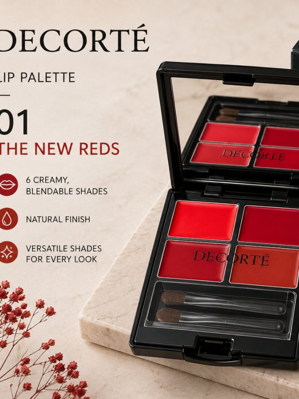 ~ Decorte Lip Palette~ 01 The New Reds ~ Brand New sealed in box ~